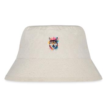 Wolf Snapback Cap Colorful Animal Design Print - Stanley/Stella Recycled Bucket Hat - natural - Front