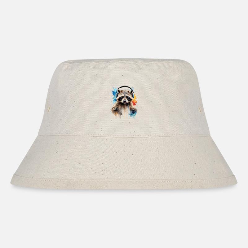 Waschbär Kopfhörer Musik Bunt Tier Design Print - Stanley/Stella recycelter Bucket Hat - Naturweiß