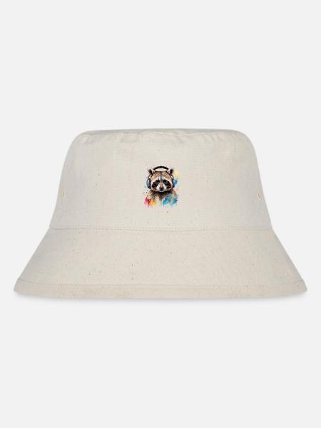 Waschbär Kopfhörer Musik Bunt Tier Design Print - Stanley/Stella recycelter Bucket Hat - Naturweiß