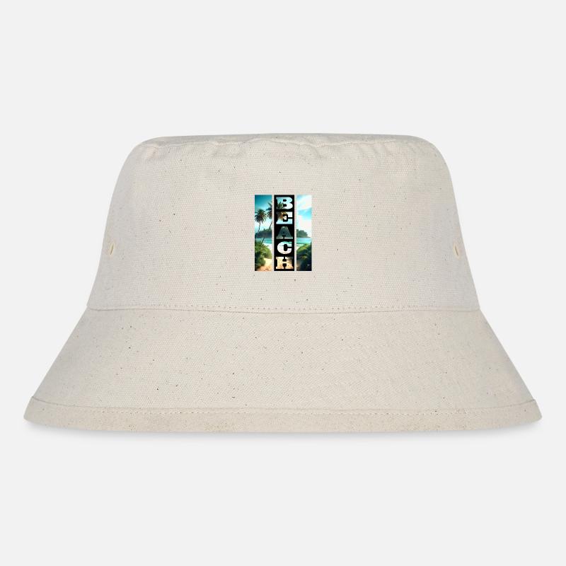 Motif de plage avec lettrage en barre noire - Bob recyclé Stanley/Stella - blanc naturel