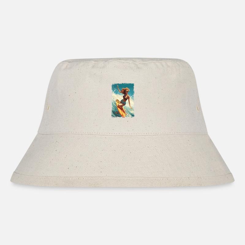 Retro Beach Babe - Surf Comic Design - Bob recyclé Stanley/Stella - blanc naturel