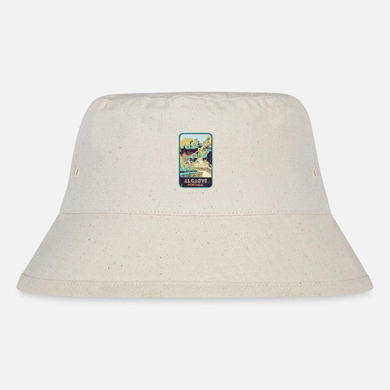 Retro-Abzeichen, Algarve Portugal, Strand Sommersonne - Stanley/Stella recycelter Bucket Hat - Naturweiß