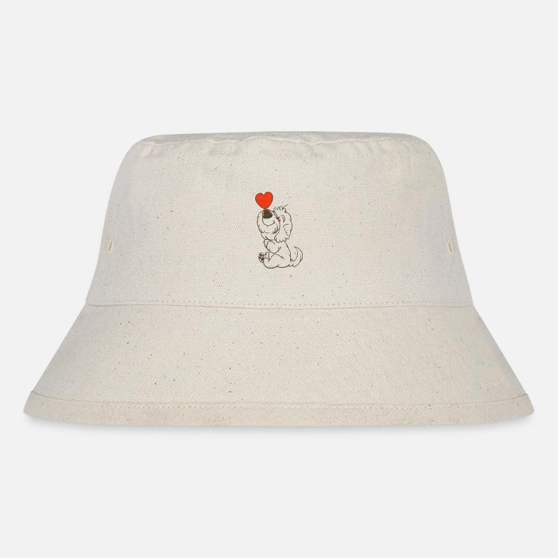 cockapoo Thor mit herzbrauner Strichzeichnung - Stanley/Stella recycelter Bucket Hat - Naturweiß