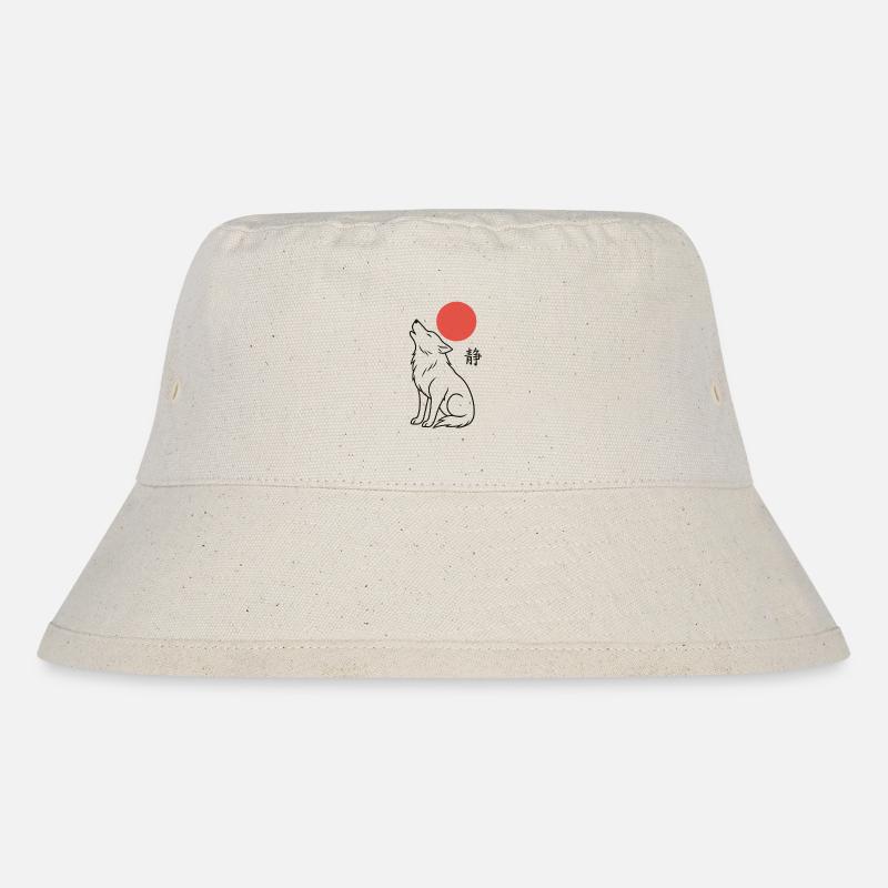 Loup japonais et lune rouge - Bob recyclé Stanley/Stella - blanc naturel
