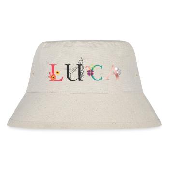 LUCA Namenskunst mit gestickten Blumen - Stanley/Stella recycelter Bucket Hat - Naturweiß - Vorne