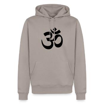 AUM OM Devanagari 1c - Sweat à capuche Premium bio Homme - taupe - Devant - Nico (187cm)