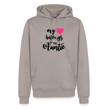 My heart belongs to my Auntie - Männer Premium Bio Hoodie - Taupe - Vorne - Nico (187cm)
