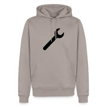 Schraubenschlüssel,Werkzeug,Hammer,Zange,Arbeit, - Männer Premium Bio Hoodie - Taupe - Vorne - Nico (187cm)
