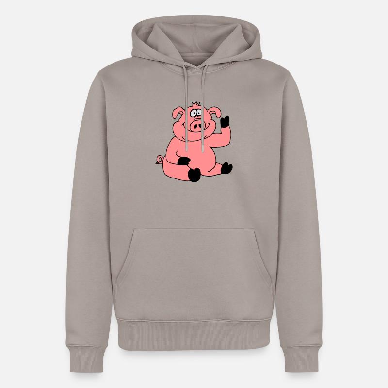 Mignon bande dessinée bande dessinée ondes de cochon amical - Sweat à capuche Premium bio Homme - taupe
