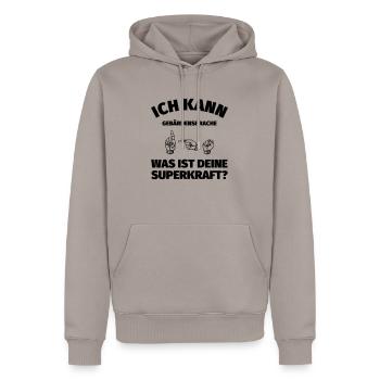 Ich kann Gebärdensprache! Was ist deine Superkraft - Männer Premium Bio Hoodie - Taupe - Vorne - Nico (187cm)