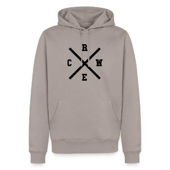 CREW x - Männer Premium Bio Hoodie - Taupe - Vorne - Nico (187cm)