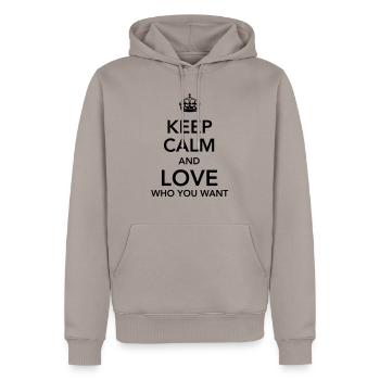 gardez le calme et aimez qui vous voulez - Sweat à capuche Premium bio Homme - taupe - Devant - Nico (187cm)