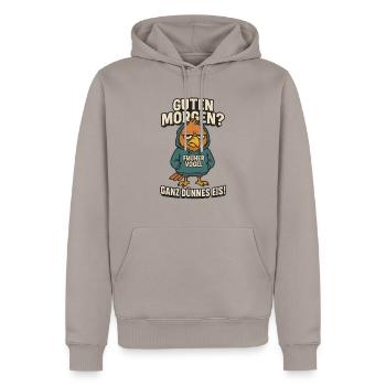 The Early Bird Morning Grouch Funny Sayings - Men’s Premium Organic Hoodie - taupe - Front - Nico (187cm)