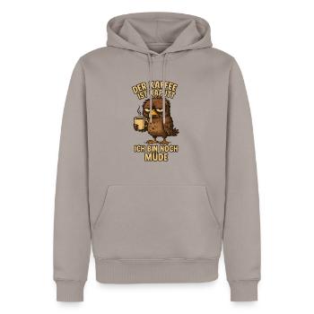 Le café Early Bird Dire drôle - Sweat à capuche Premium bio Homme - taupe - Devant - Nico (187cm)