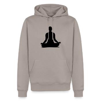 yoga___f1 - Männer Premium Bio Hoodie - Taupe - Vorne - Nico (187cm)