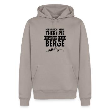Therapie - Berge - Männer Premium Bio Hoodie - Taupe - Vorne - Nico (187cm)