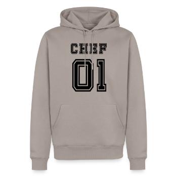 Chef - Männer Premium Bio Hoodie - Taupe - Vorne - Nico (187cm)
