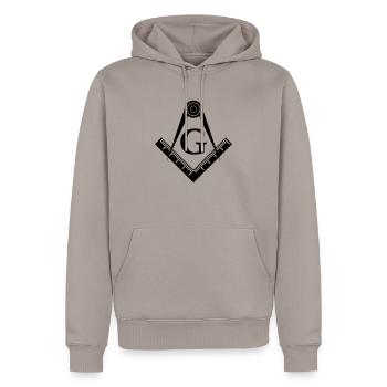 Illuminati - Männer Premium Bio Hoodie - Taupe - Vorne - Nico (187cm)