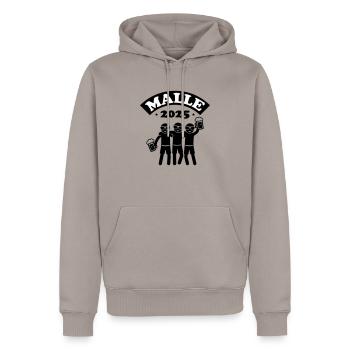 Malle 2025 Équipe de fête - Sweat à capuche Premium bio Homme - taupe - Devant - Nico (187cm)