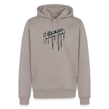 stempel graffiti tropfen freunde logo gemeinsam te - Sweat à capuche Premium bio Homme - taupe - Devant - Nico (187cm)