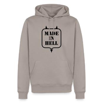 MADE IN HELL - Men’s Premium Organic Hoodie - taupe - Front - Nico (187cm)