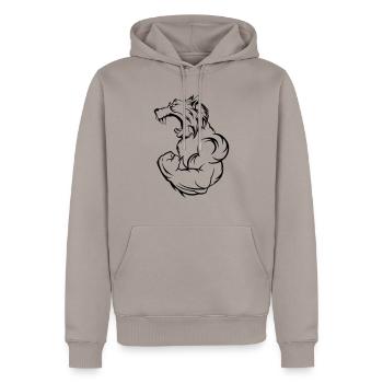 wolf_beast - Männer Premium Bio Hoodie - Taupe - Vorne - Nico (187cm)