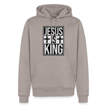 jesus is king Zitat - Männer Premium Bio Hoodie - Taupe - Vorne - Nico (187cm)