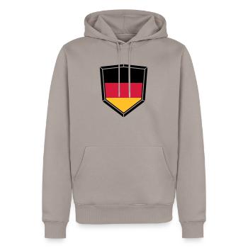 schild wappen form super button 3 farben deutschla - Männer Premium Bio Hoodie - Taupe - Vorne - Nico (187cm)