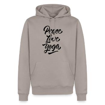 Peace Love Yoga - Männer Premium Bio Hoodie - Taupe - Vorne - Nico (187cm)