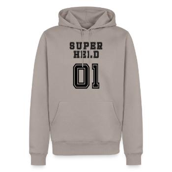Superheld - Männer Premium Bio Hoodie - Taupe - Vorne - Nico (187cm)