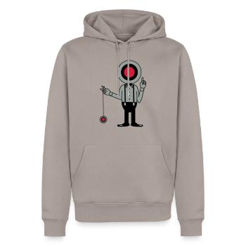 Mann mit Zielscheibe und Jojo - Männer Premium Bio Hoodie - Taupe - Vorne - Nico (187cm)