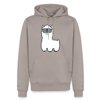 lama_002 - Männer Premium Bio Hoodie - Taupe - Vorne - Nico (187cm)