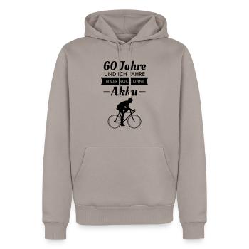 60 Jahre - Fahrrad Ohne Akku - Geburtstag - Männer Premium Bio Hoodie - Taupe - Vorne - Nico (187cm)