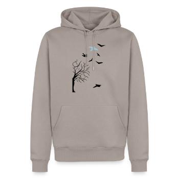 design - Männer Premium Bio Hoodie - Taupe - Vorne - Nico (187cm)