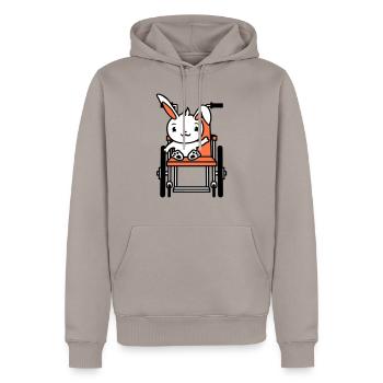 Lapin fauteuil roulant agitant handicapé course jambes malades - Sweat à capuche Premium bio Homme - taupe - Devant - Nico (187cm)