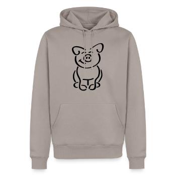 Mignon cochon assis a l’air sympathique - Sweat à capuche Premium bio Homme - taupe - Devant - Nico (187cm)