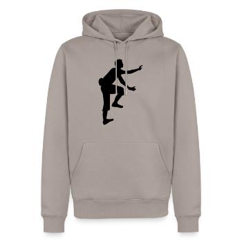 Climbing - Men’s Premium Organic Hoodie - taupe - Front - Nico (187cm)