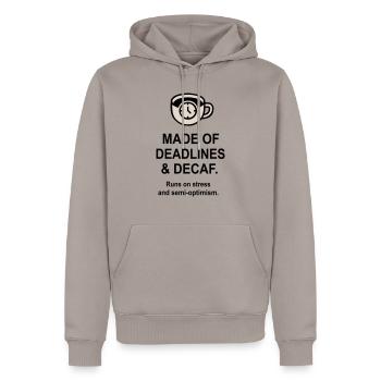 Deadlines and Decaf - Men’s Premium Organic Hoodie - taupe - Front - Nico (187cm)