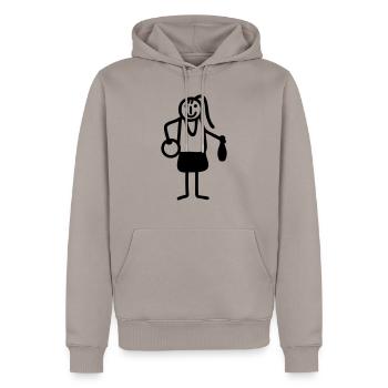 Frau beim Kegeln - Männer Premium Bio Hoodie - Taupe - Vorne - Nico (187cm)