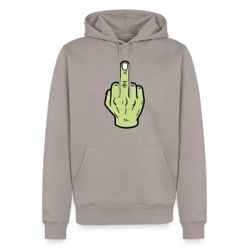 Mittelfinger Hand Symbol - Männer Premium Bio Hoodie - Taupe - Vorne - Nico (187cm)