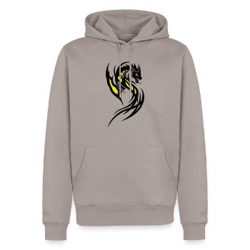 Drache - Männer Premium Bio Hoodie - Taupe - Vorne - Nico (187cm)