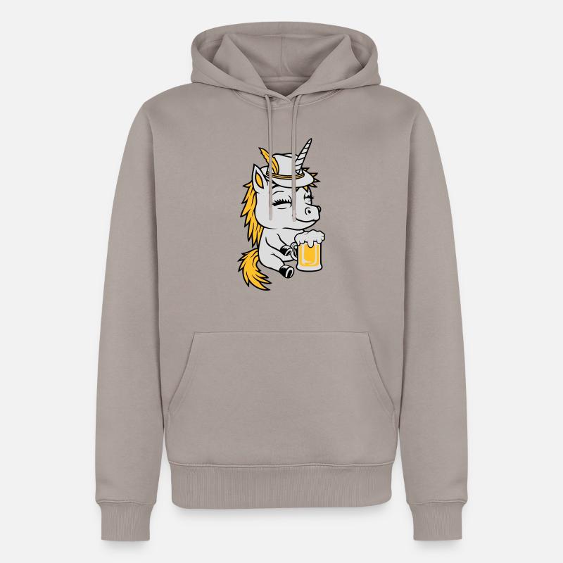 Bier trinkendes sitzendes Einhorn - Männer Premium Bio Hoodie - Taupe