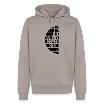 L'AMOUR EST PLUS mot salade Si elle partage - - Sweat à capuche Premium bio Homme - taupe - Devant - Nico (187cm)