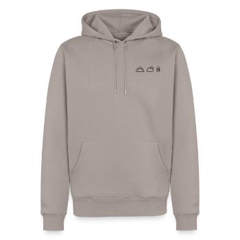 Sonne, Wolken, Berge und Bier! - Männer Premium Bio Hoodie - Taupe - Vorne - Nico (187cm)