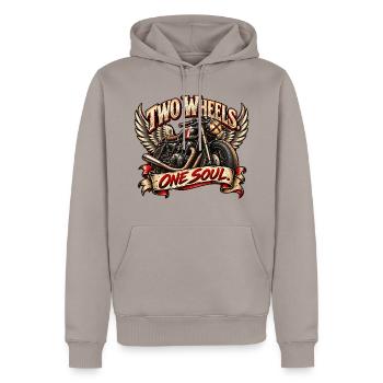 Two Wheels One Soul – Vintage-Motorradfahrer - Männer Premium Bio Hoodie - Taupe - Vorne - Nico (187cm)