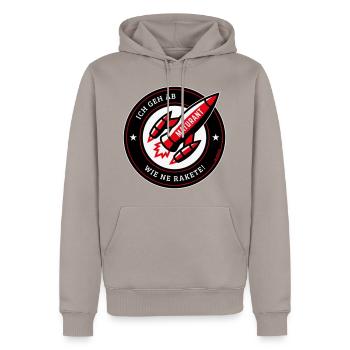 Maturant – Ich Geh Ab Wie Ne Rakete! (NEG Red) - Männer Premium Bio Hoodie - Taupe - Vorne - Nico (187cm)