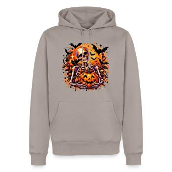 Skelett mit Pumpkin Halloween-Motiv - Männer Premium Bio Hoodie - Taupe - Vorne - Nico (187cm)