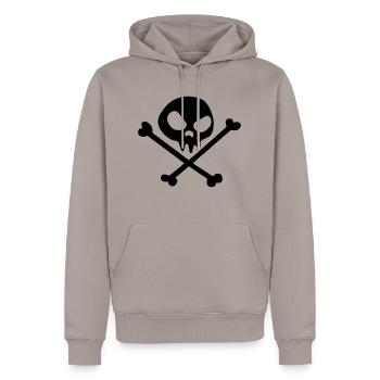 Totenkopf pirat tribal skull in a funny comics car - Männer Premium Bio Hoodie - Taupe - Vorne - Nico (187cm)