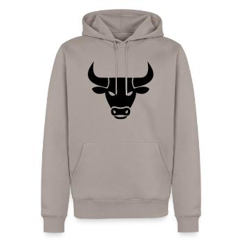 stier_001 - Männer Premium Bio Hoodie - Taupe - Vorne - Nico (187cm)