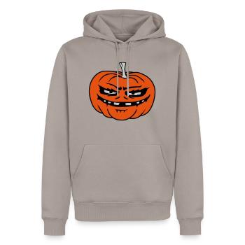 Evil Pumpkin Comic Halloween - Men’s Premium Organic Hoodie - taupe - Front - Nico (187cm)